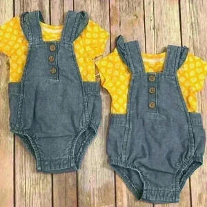 TWIN GIRL BUNDLE 💕 Adorable romper with yellow tee shirt